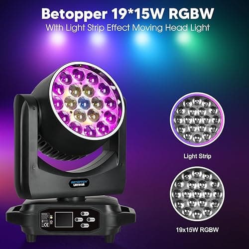 Betopper LM1915R 19x15W RGBW Zoom Moving Head Wash (LED Halkalı) — görsel 5