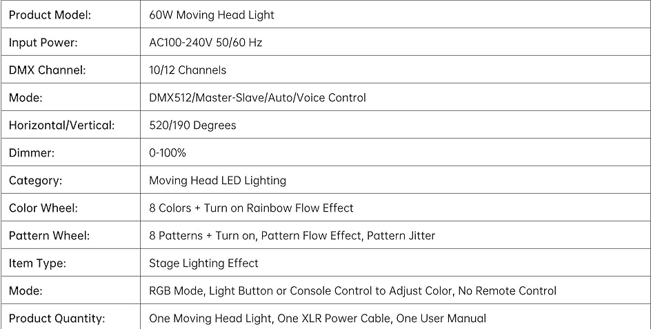 Hombasing 60W LED Moving Head — 8 Gobo RGB DJ Sahne Işığı